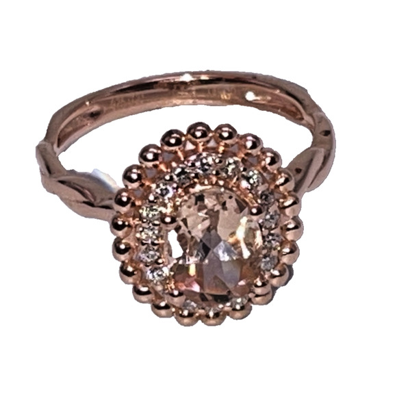1.50 CT Oval Lab Created Morganite Diamond Halo Engagement Ring Rose Gold Plated - Picture 10 of 12